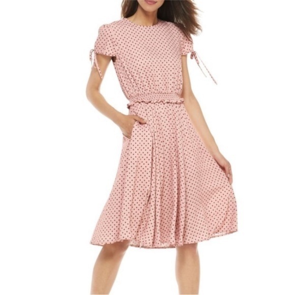 Gal Meets Glam Corinne Pink Polka Dot Dress Size 4‎ Petite - Picture 1 of 13